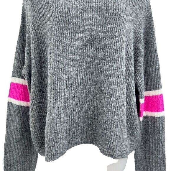John & Jenn Varsity Stripe Gray Pink Mock Neck Pullover Sweater Top Medium NEW - Picture 4 of 13